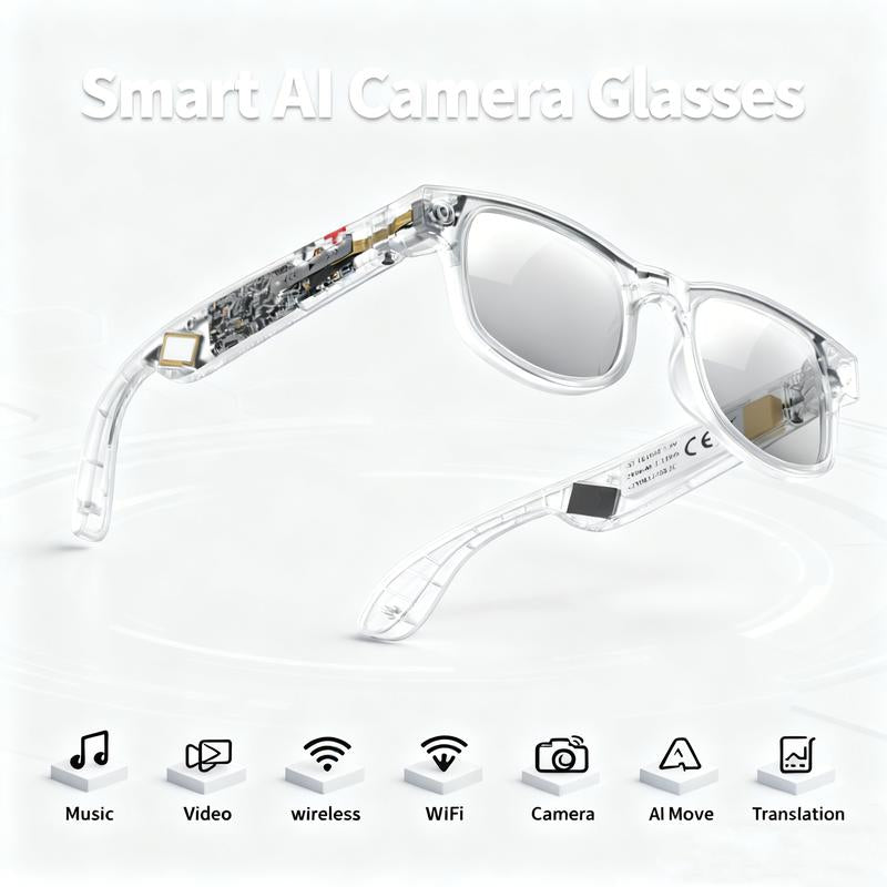 4K AI Smart Glasses with 8MP Camera, HD Video Recording, Bluetooth Audio & Real-Time Translation for Travel and Sports, Wireless Touch Control ,Christmas Gift