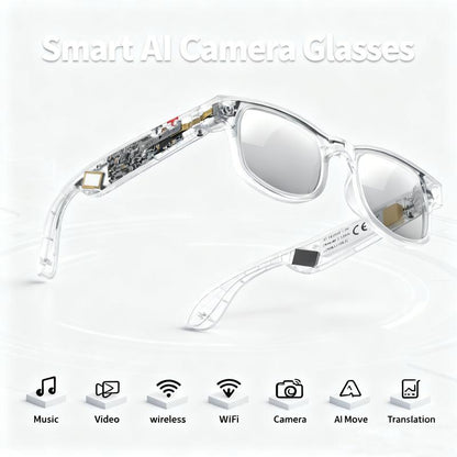 4K AI Smart Glasses with 8MP Camera, HD Video Recording, Bluetooth Audio & Real-Time Translation for Travel and Sports, Wireless Touch Control ,Christmas Gift