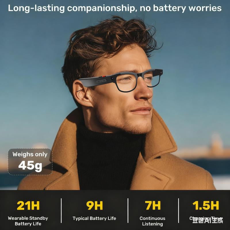 4K AI Smart Glasses with 8MP Camera, HD Video Recording, Bluetooth Audio & Real-Time Translation for Travel and Sports, Wireless Touch Control ,Christmas Gift