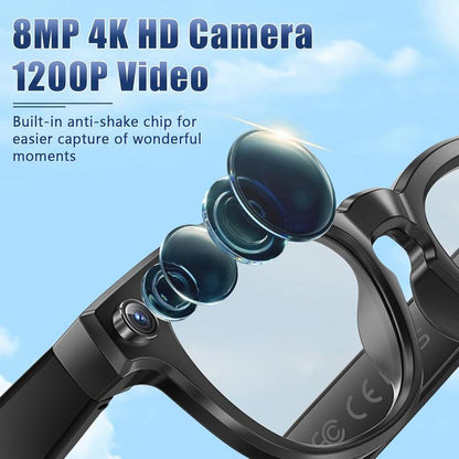 4K AI Smart Glasses with 8MP Camera, HD Video Recording, Bluetooth Audio & Real-Time Translation for Travel and Sports, Wireless Touch Control ,Christmas Gift