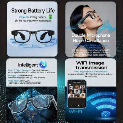 4K AI Smart Glasses with 8MP Camera, HD Video Recording, Bluetooth Audio & Real-Time Translation for Travel and Sports, Wireless Touch Control ,Christmas Gift